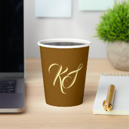 Vasos De Papel Elegantes iniciales personalizadas marrones monogr