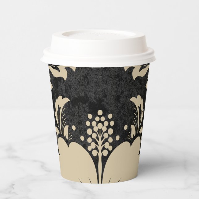 Vasos De Papel Elegantes Navidades beige damasco personalizado el (Izquierda)