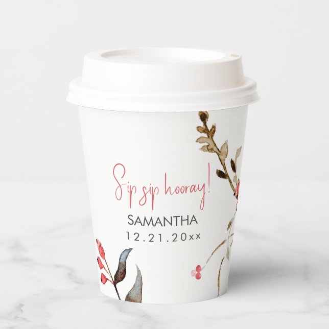 Vasos De Papel Elegantes Navidades Botánicos de Acuarela (Anverso)