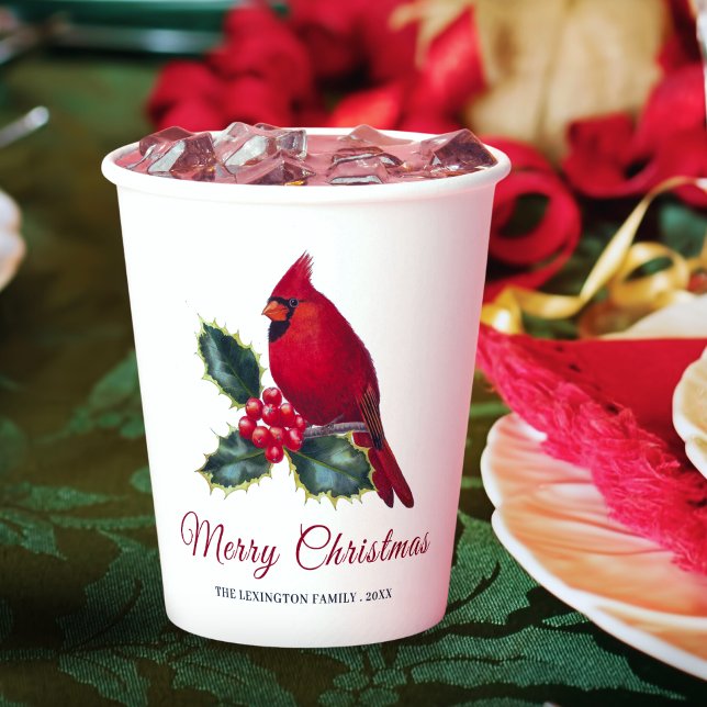 Vasos De Papel Elegantes Navidades Cardenal Rojo Bird Holly (Subido por el creador)