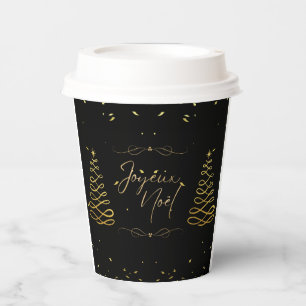 Vasos De Papel Elegantes Navidades en negro y oro entreteniéndose