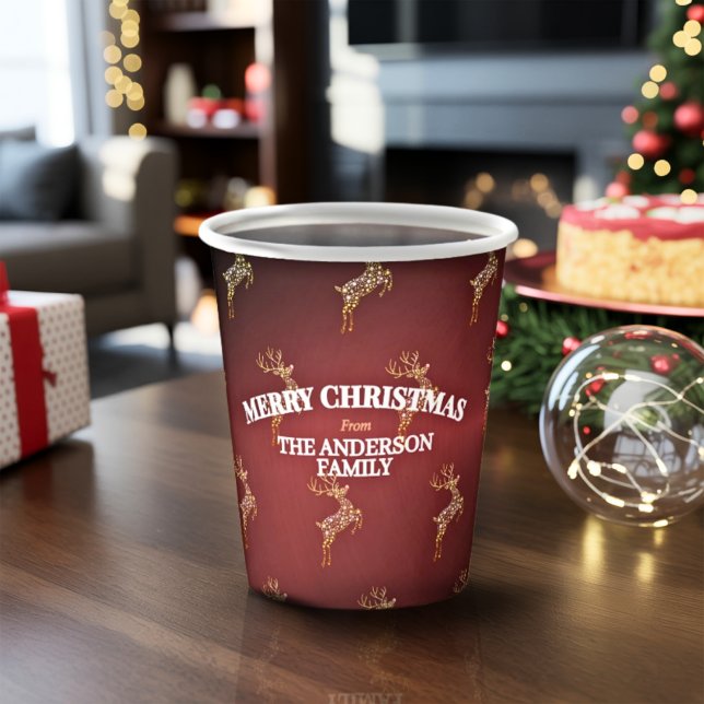 Vasos De Papel Elegantes Navidades modernos de renos rojos y dora (Subido por el creador)