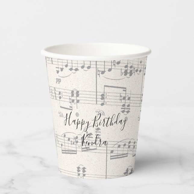 Vasos De Papel Elegantes notas de música con guión (Anverso)