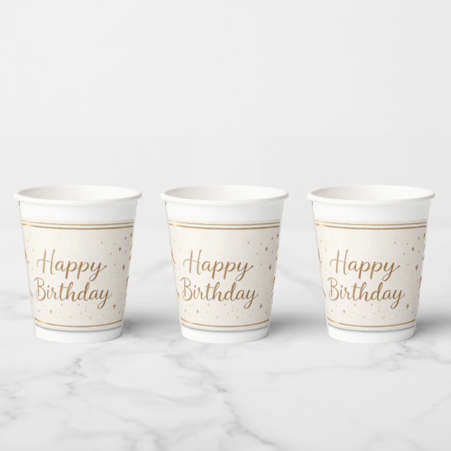 Vasos de Papel Elegantes para Cumpleaños Feliz – F (Multi)
