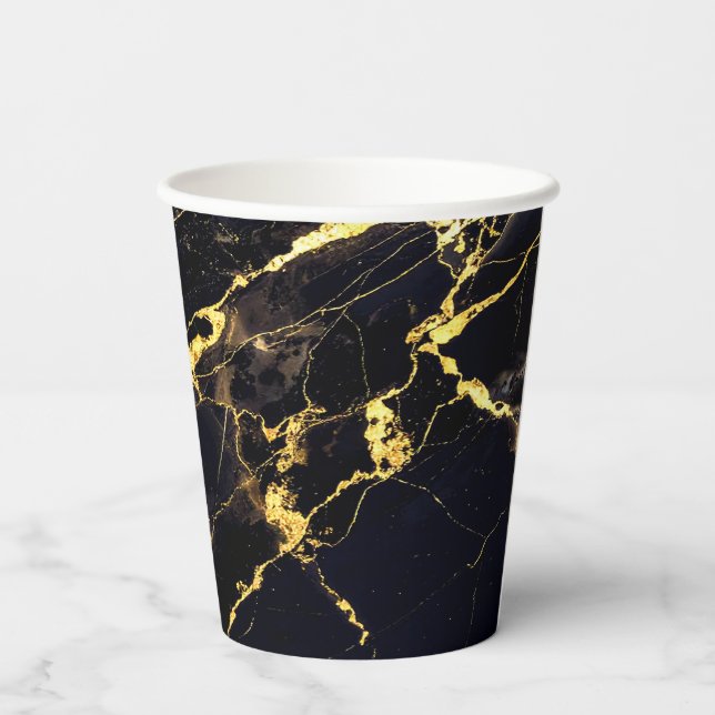 Vasos De Papel Elegantes tazas de papel de mármol negro y oro (Reverso )