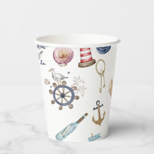 Vasos De Papel Elementos náuticos de acuarela Marinero