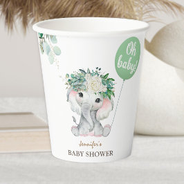 Vasos De Papel Elephant Green Balloon Greenery Baby Baby Shower