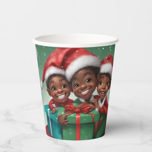 Vasos De Papel Elf Navidades afroamericanos (Anverso)