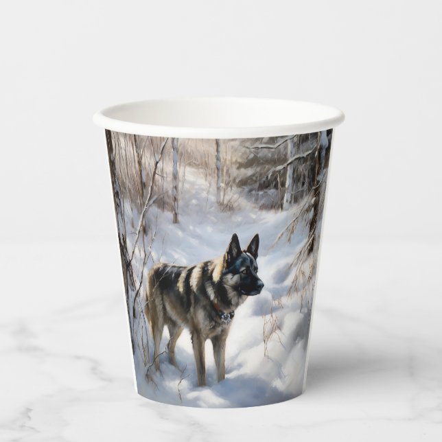 Vasos De Papel Elkhound noruego deja que nieve Navidades (Anverso)