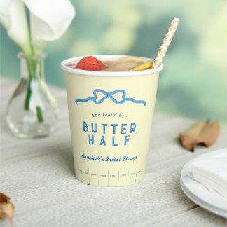 Vasos De Papel Ella encontró su Desayuno de Boda Butter Half Blue
