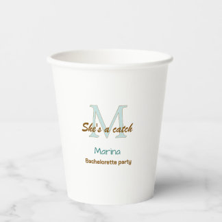 Vasos De Papel Ella es una fiesta de soltera de monograma azul ge