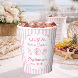 Vasos De Papel Ella estará aquí pronto Caracoles de mar rosados B