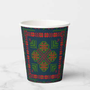 Vasos De Papel Embroideric palestino Tatreez color verde rojo 5 P