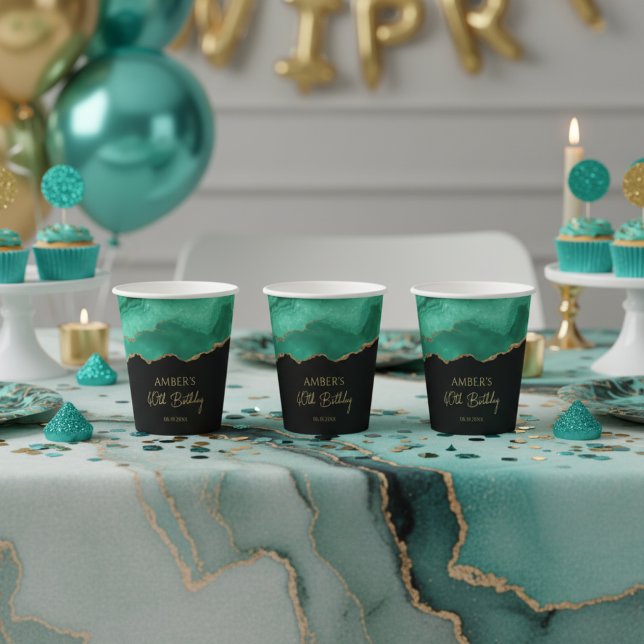 Vasos De Papel Emerald Green Gold Glitter  Watercolor Marble (Subido por el creador)