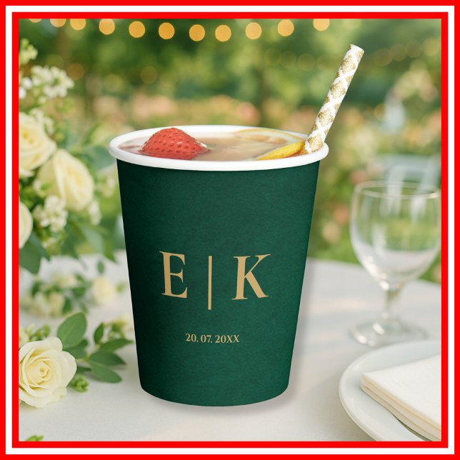 Vasos De Papel Emerald Green & Gold Monogram Wedding (Subido por el creador)