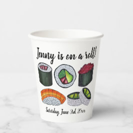 Vasos De Papel En una celebración de felicitaciones a Roll (Sushi