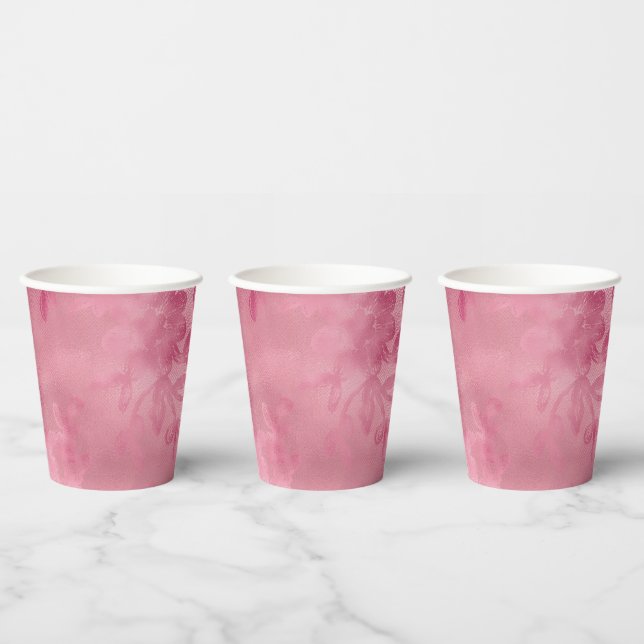 Vasos De Papel Encaje Rosa Chic (Multi)