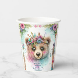 Vasos De Papel Encantador Boho Woodland Bear acuarela Cumpleaños