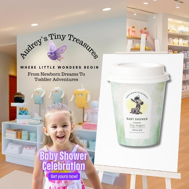 Vasos De Papel Encantador Personalizado Zebra Baby Shower (Subido por el creador)