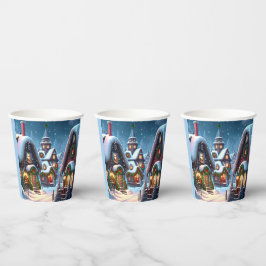 Vasos De Papel Encantador pueblo de Navidades nevados
