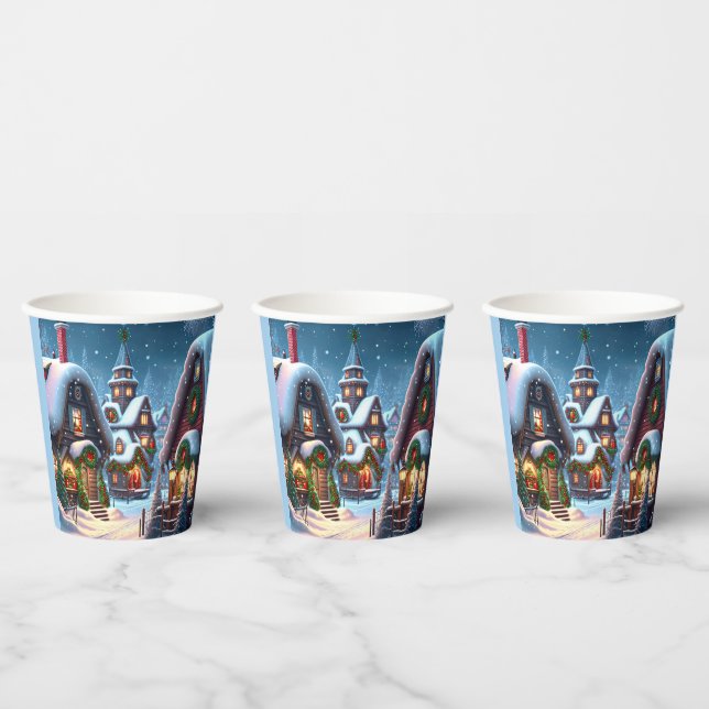 Vasos De Papel Encantador pueblo de Navidades nevados (Multi)