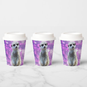 Vasos De Papel Encanto deslumbrante: Meerkat con fondo de color r