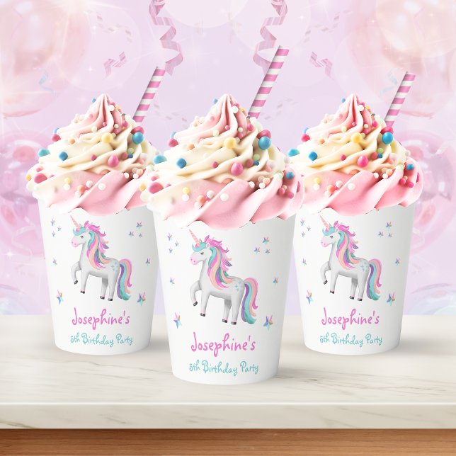 Vasos De Papel Énfasis mágico lindo de niños unicornios (Mockup View)
