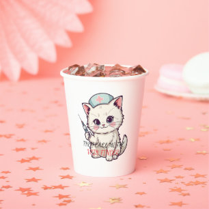 Vasos De Papel Enfermera Divertida Gato Localizador de Venas Pers
