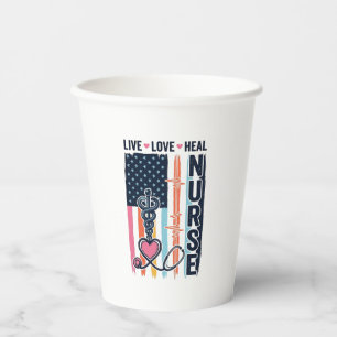 Vasos De Papel Enfermera Vive Ama Sana Patriótico Vintage Vector 
