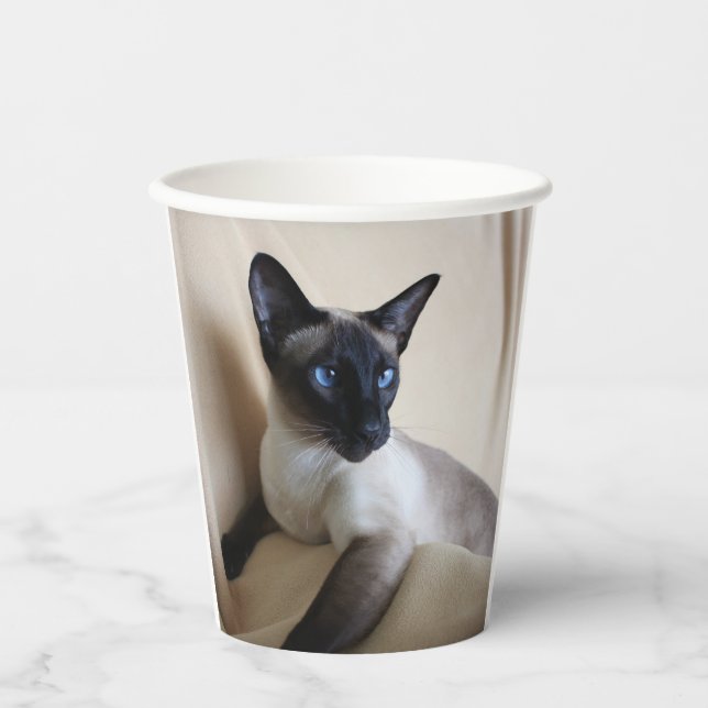 Vasos De Papel Enorme cara de gato siamés (Anverso)