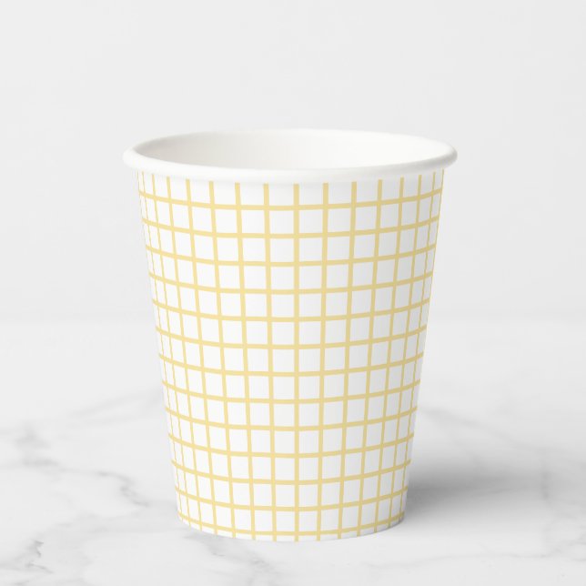 Vasos De Papel Enrejado Amarillo Canario - Blanco (Anverso)
