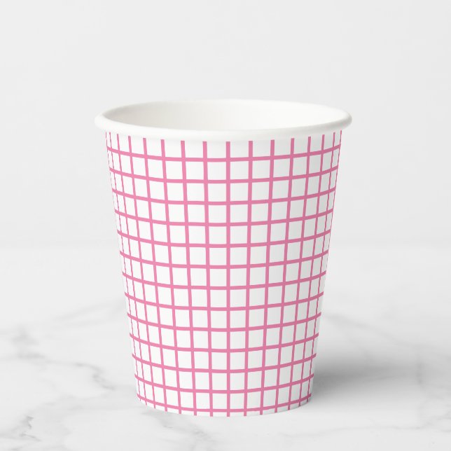 Vasos De Papel Enrejado Rosa Fucsia - Blanco (Anverso)
