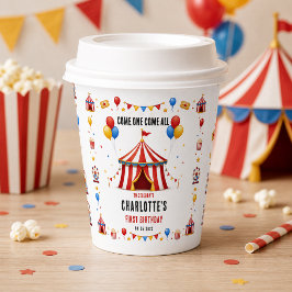 Vasos De Papel Entrada de circo rojo moderno para cumpleaños 1er