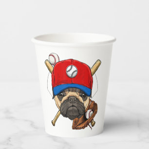 Vasos De Papel Entrenador del equipo de béisbol Pug Dog Lover Pug
