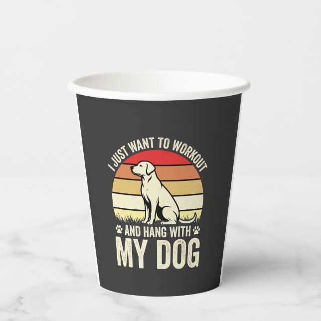 Vasos De Papel Entrenar con mi perro puesta de sol retro (Anverso)