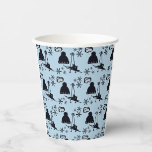 Vasos De Papel Equipo de esquí negro y copos de nieve en azul