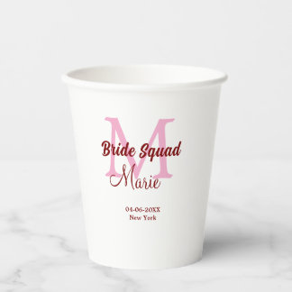 Vasos De Papel Equipo de novia añadir nombre monograma dama de ho