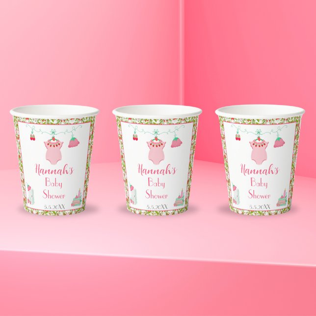 Vasos De Papel Equipo Para Bebé De Fresa Con Baby Shower Patrón (Add these adorable cups to your party!)