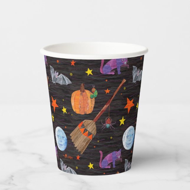 Vasos De Papel Eric Carle | Patrón de Halloween negro de oruga (Anverso)