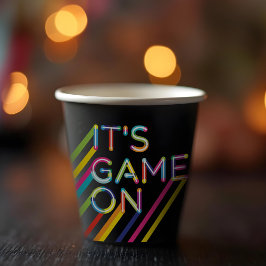Vasos De Papel Es juego en colorida etiqueta láser neón cumpleaño