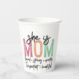 Vasos De Papel Es mamá: Amada, Fuerte, Valiente, Importante, Beau