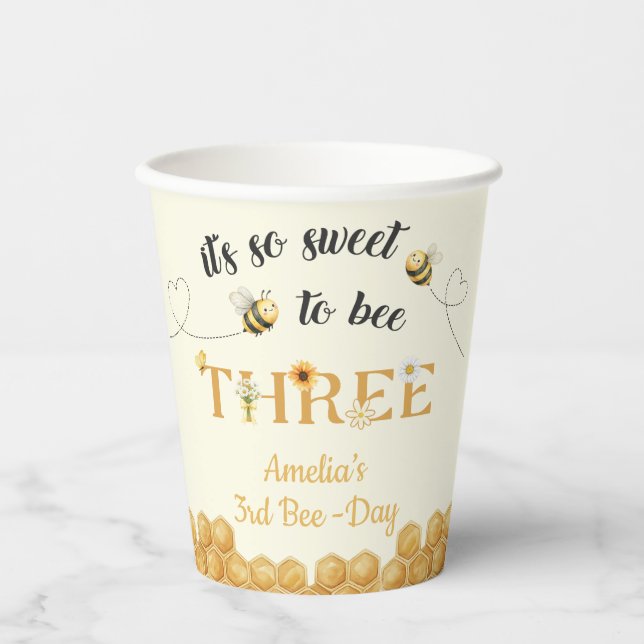Vasos De Papel Es Tan Dulce Ser El Cumpleaños 3 de Abeja (Anverso)