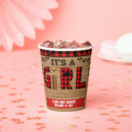 Vasos De Papel Es un Baby Shower de madera rústica Chica