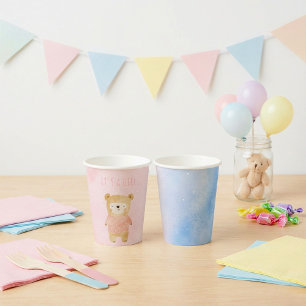 Vasos De Papel Es un Chica pastel lindo Bear rosa Baby Shower