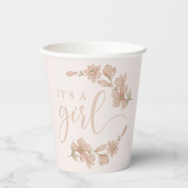 Vasos De Papel Es un Chica Rubor Pink Floral Baby Shower