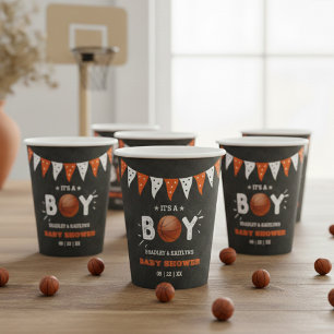 Vasos De Papel ¡Es un chico! Baby Shower con temas de baloncesto
