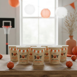 Vasos De Papel ¡Es un chico! Baby Shower con temas de baloncesto