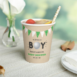 Vasos De Papel ¡Es un chico! Baby Shower con temas de golf