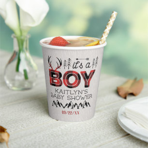 Vasos De Papel ¡Es un chico! Rustic Plaid Lumberjack Baby Shower