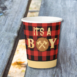 Vasos De Papel Es un niño Rustic Lumberjack Flannel Baby Shower I